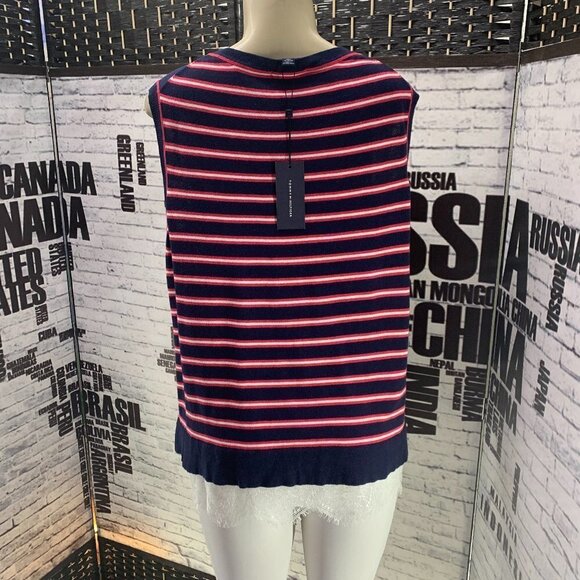 Tommy Hilfiger Plus 1X Blue/Red Striped Lace Hem Sweater Tank Top - Picture 4 of 7